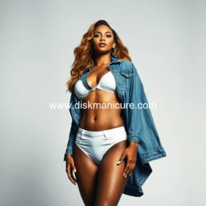 Artistic representation for Beyoncé unveiled: white underwear, denim paisley manicure title