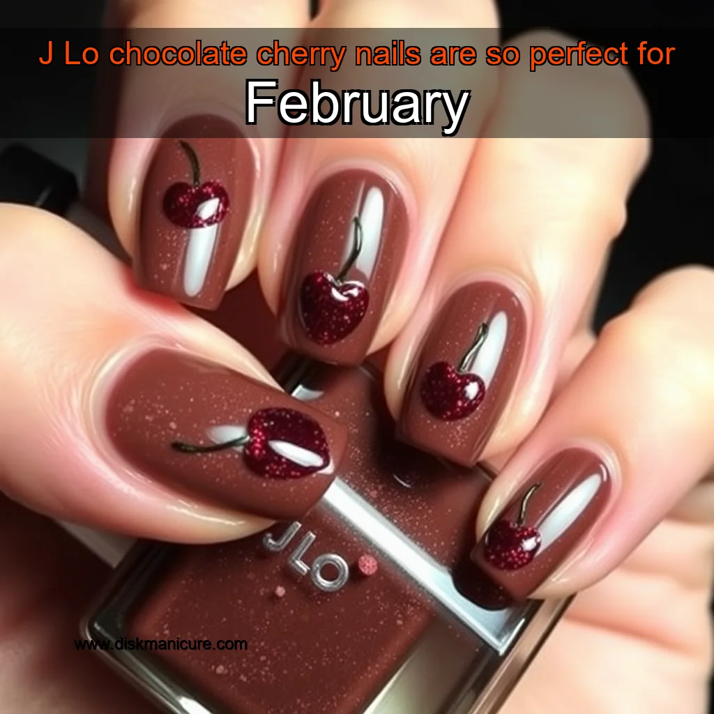Artistic representation for J Lo chocolate cherry nails are so perfect for February